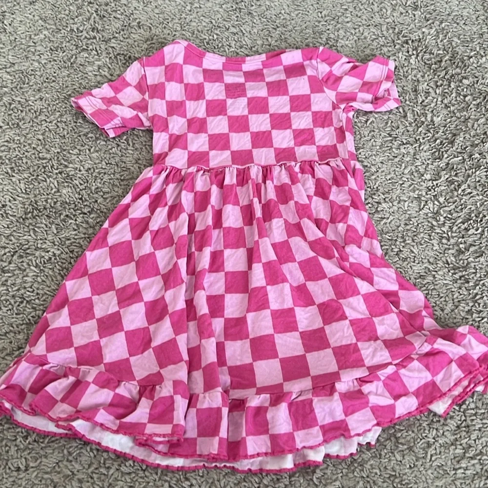 Dream Big Little Toddler Hot Pink Checkered Bamboo Flair Dress